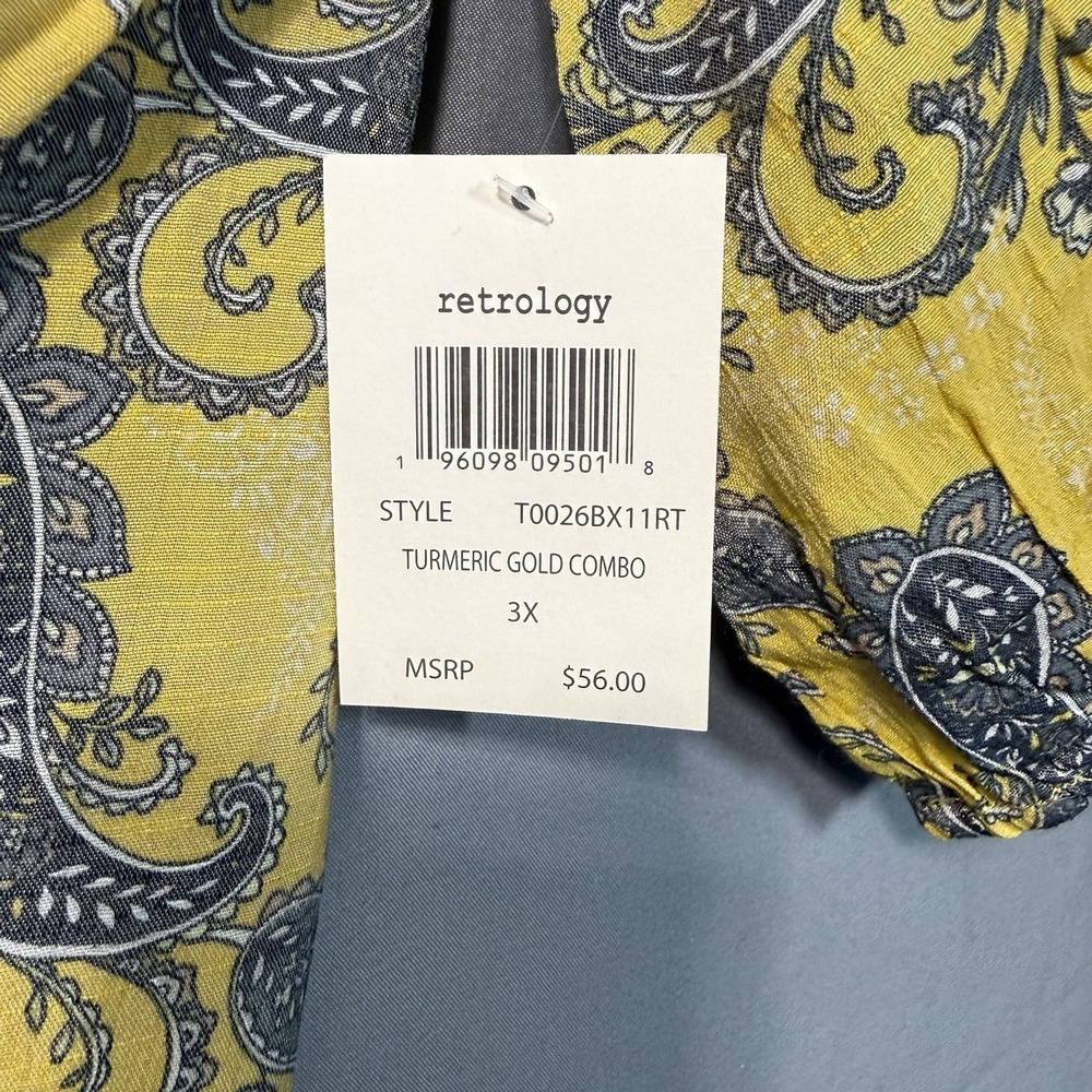 Boho Paisley Top Turmeric Gold Fringe Hem Peasant Blouse Plus Size Festival 3x - Picture 6 of 13